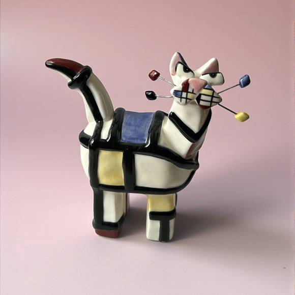WhismiClay Other - WhimsiClay Modern Art Cat Figurine - Black, White, Yellow, Blue